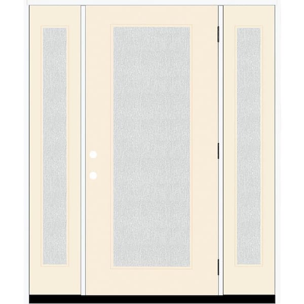 Steves & Sons Legacy 64 in. x 80 in. Full Lite Rain Glass LHOS Primed Linen Finish Fiberglass Prehung Front Door with Dbl 12 in. SL
