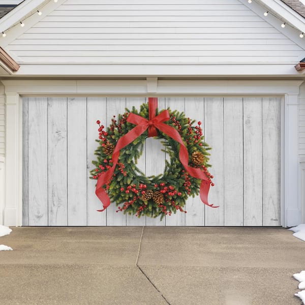 My Door Decor 7 ft. x 16 ft. Christmas Wreath-Christmas Garage Door Decor Mural for Double Car Garage
