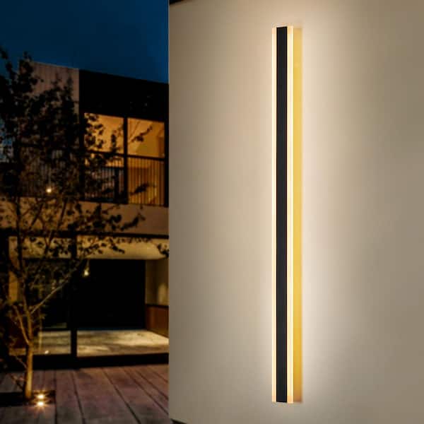 Rennnsan Hannah 59 in. Modern Linear Acrylic IP65 Waterproof Hardwired Black Outdoor Barn Wall Sconce Light, Integrated LED