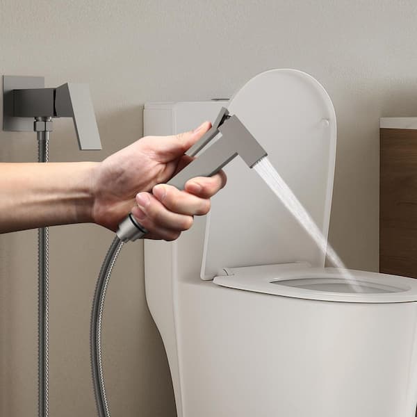 1-Handle Hot and Cold Bidet Faucet with Wall Mount Holder Solid Brass Body, Ceramic Cartridge in Brushed Nickel