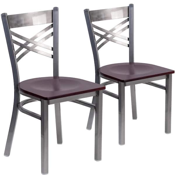 Carnegy Avenue Mahogany Wood Seat/Clear Coated Metal Frame Restaurant Chairs (Set of 2)