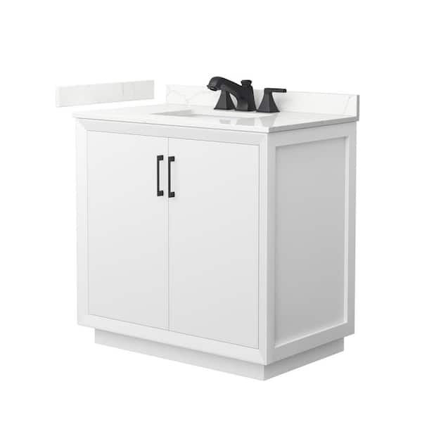 Wyndham Collection Strada 36 in. W x 22 in. D x 35 in. H Single Bath Vanity in White with Giotto Quartz Top