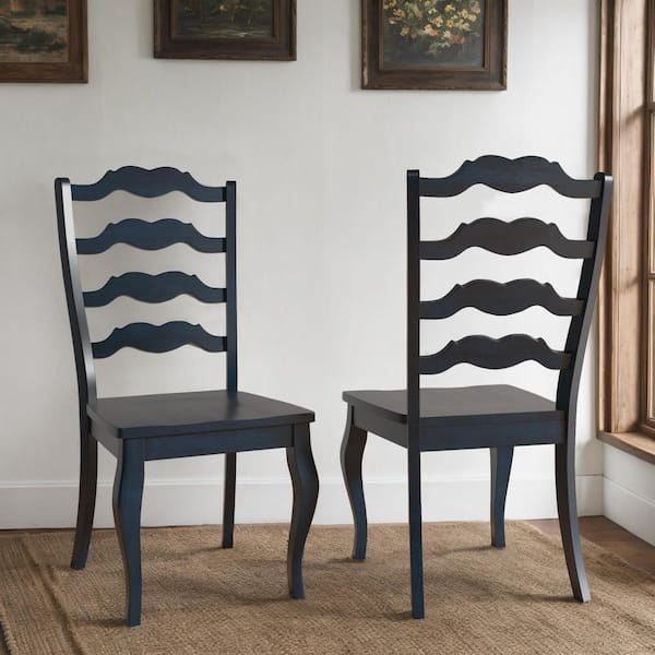 Antique Denim French Ladder Back Wood Dining Chairs (Set Of 2)