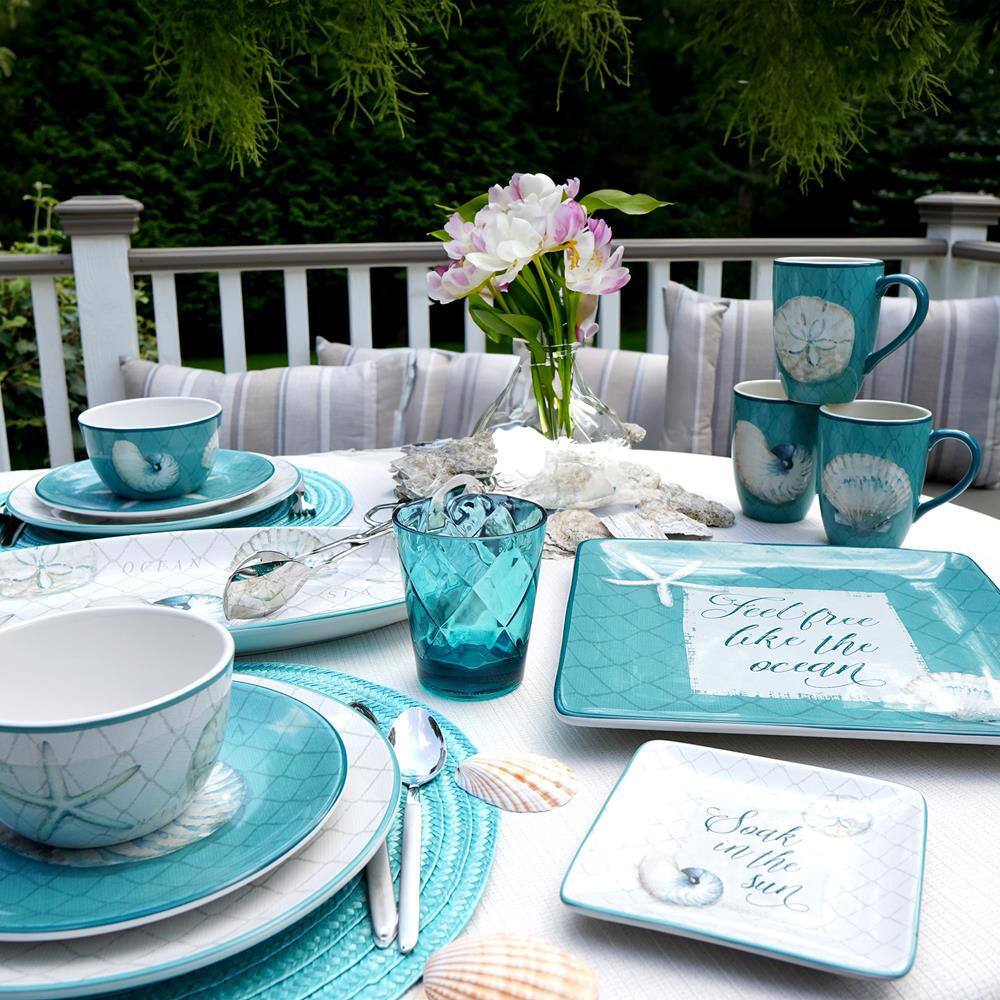 Ocean View Ceramic Coastal Canape Plates Set of 4