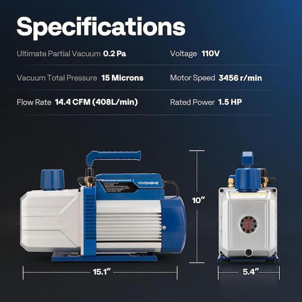 VIVOHOME 1.5 HP 14.4 CFM 2 Stage HVAC Vacuum Pump and 4 Way AC