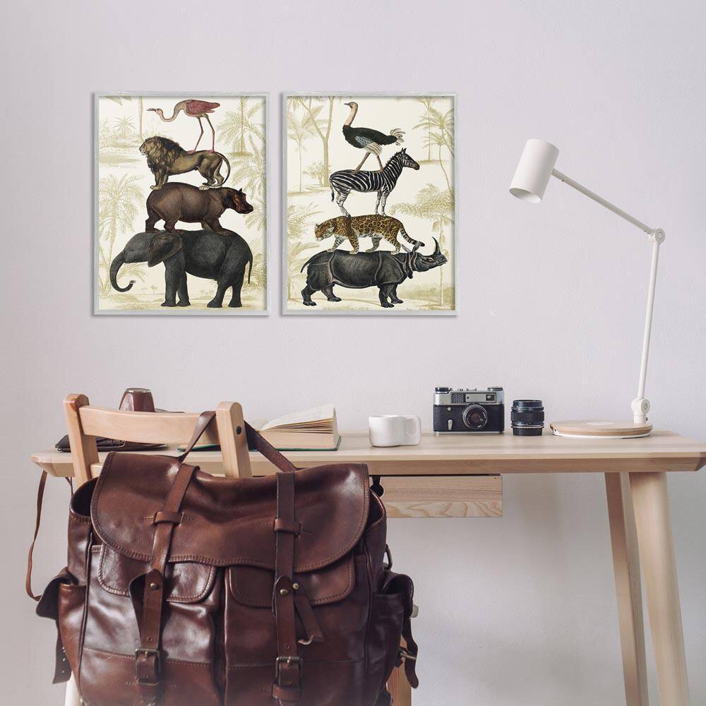 Stacked Safari Animals by Victoria Barnes 2 Piece Gray Framed Animal Giclee Art Print 24 in. x 16 in. price history on PriceWatchPro