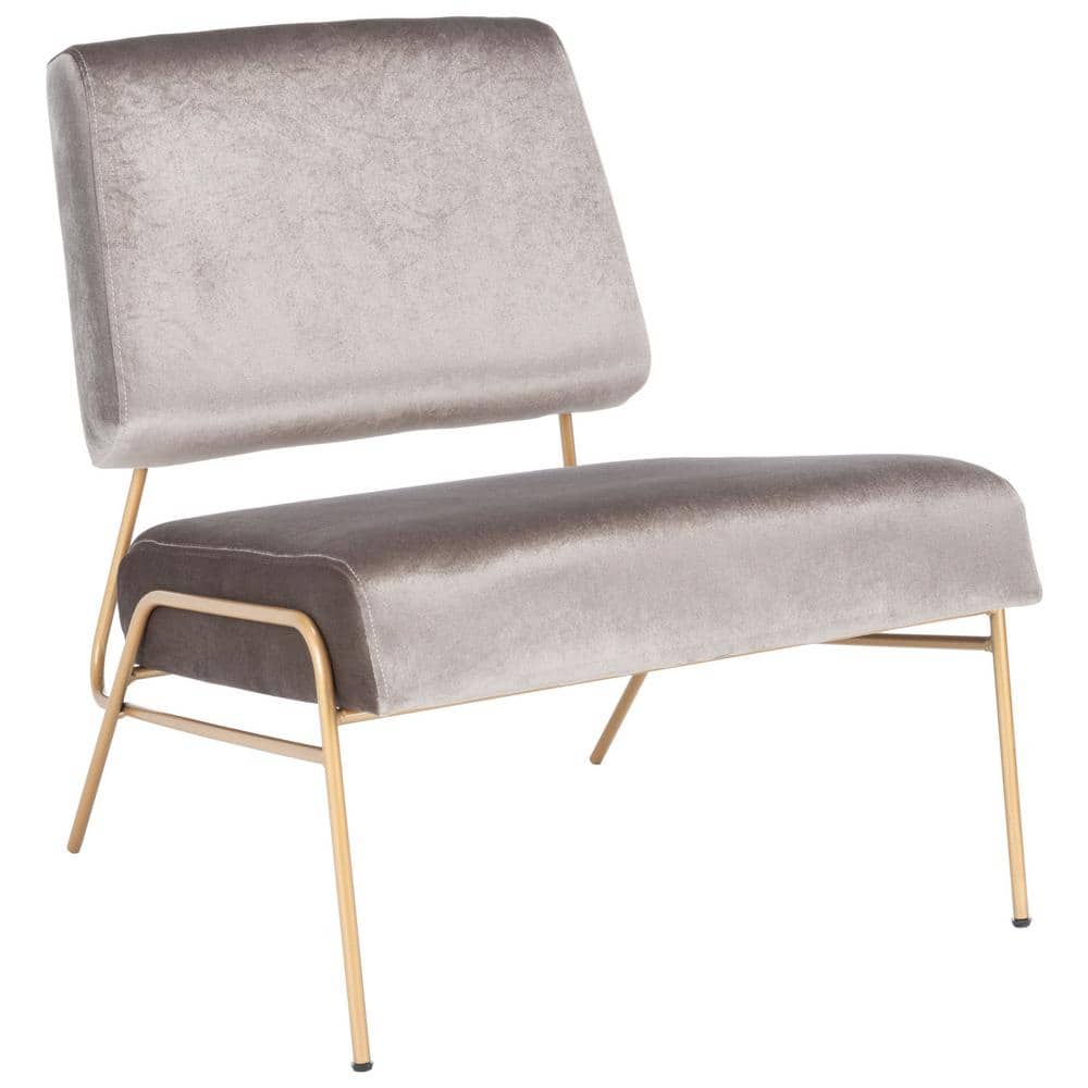 Romilly 32" Slipper Accent Chair in Gray Velvet and Gold Metal