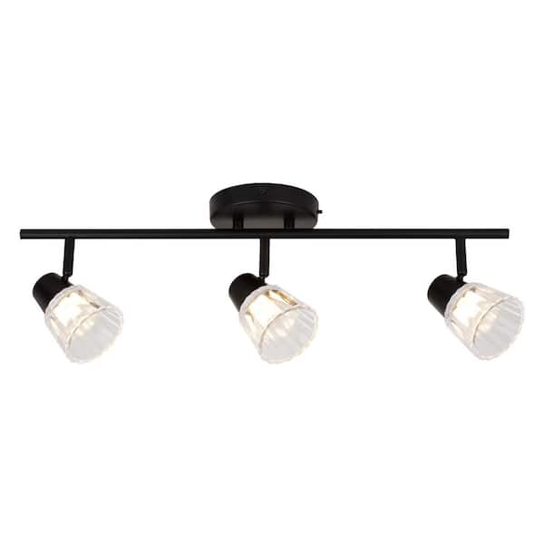Dalton 2 ft. 3-Light Matte Black Ceiling Track Fixture Selectable LED, Adjustable Heads, Hard Wired
