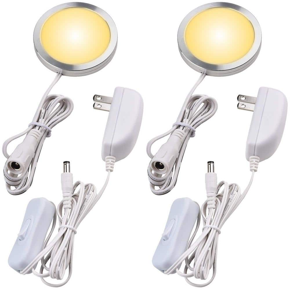 Super Bright Plug-in 1-Light Warm White Integrated LED Under Cabinet Puck L
