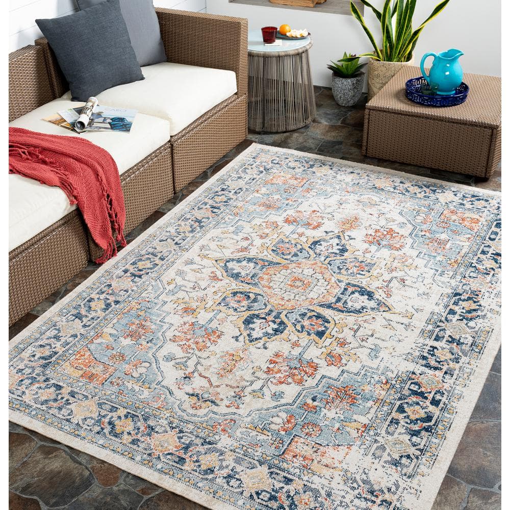 Huntington Beach Gray and Blue Synthetic Outdoor Area Rug, 8' x 10'