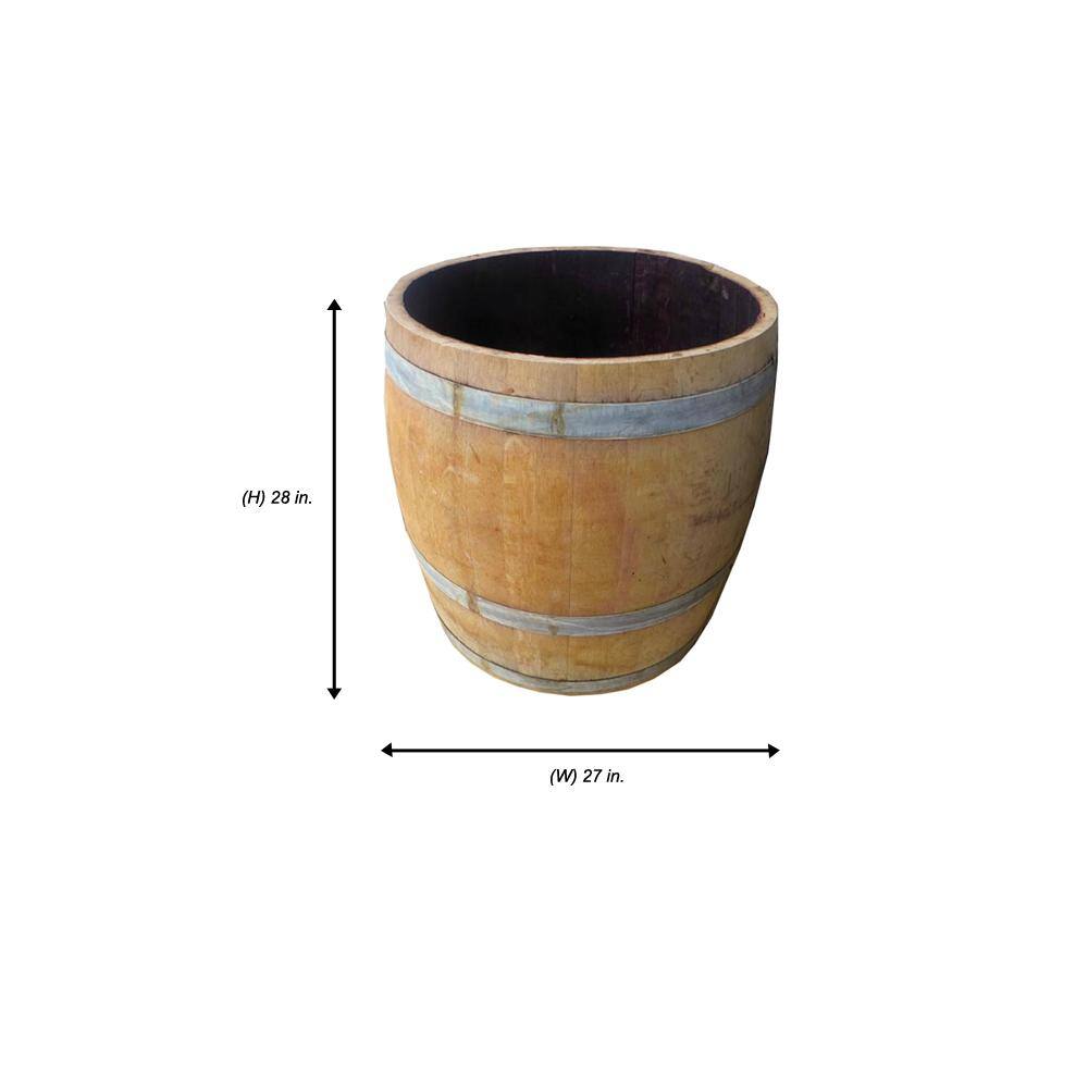 Extra Large Rustic Oak Wood Wine Barrel Planter with Cedar Bottom