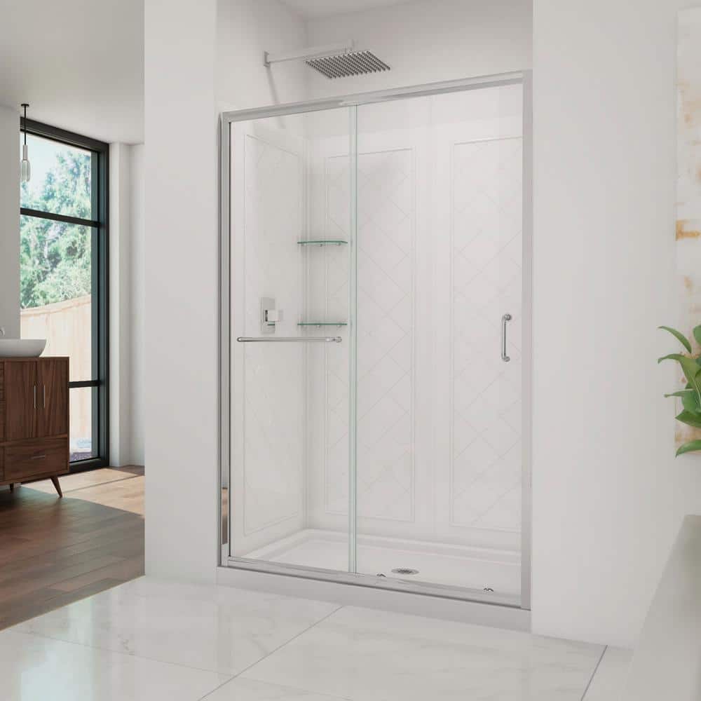 Infinity-Z 48" x 76.75" Frosted Glass Sliding Shower Kit with Brushed Nickel Hardware