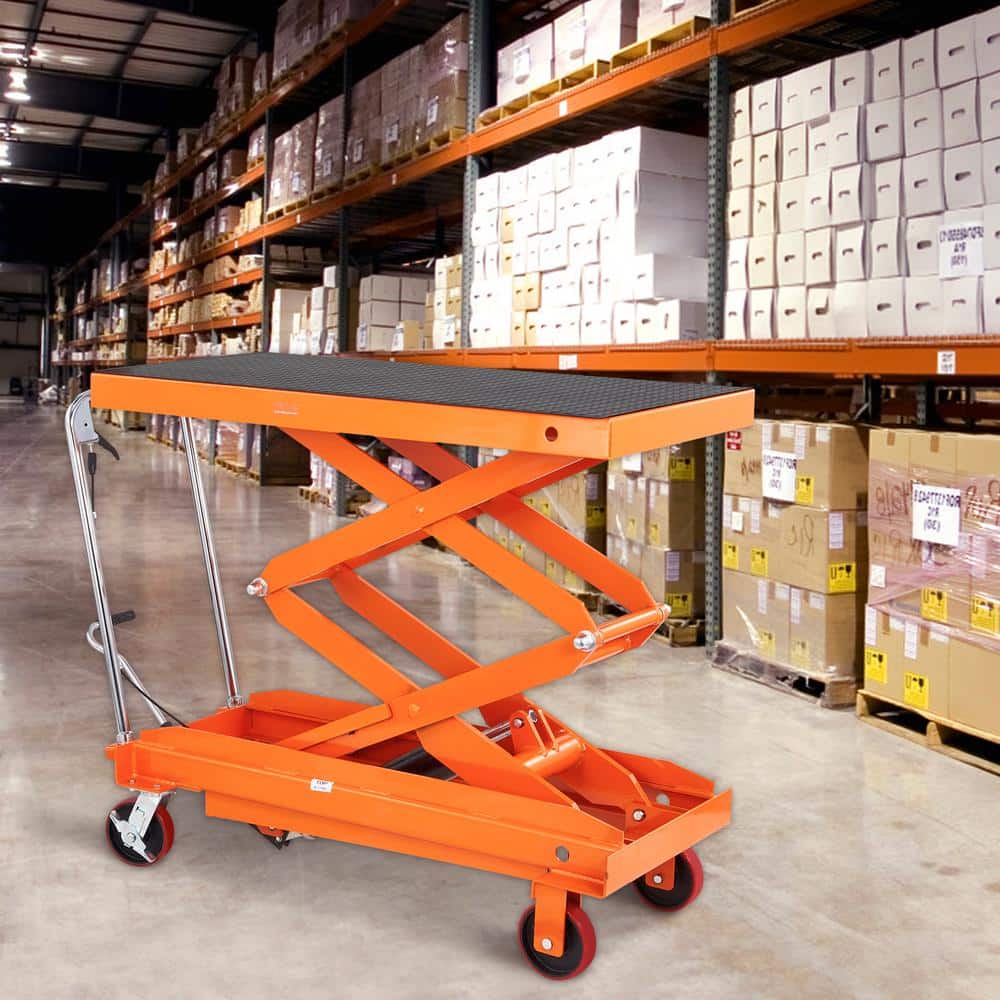VEVOR Orange Hydraulic Lift Table Cart with Non-Slip Pad