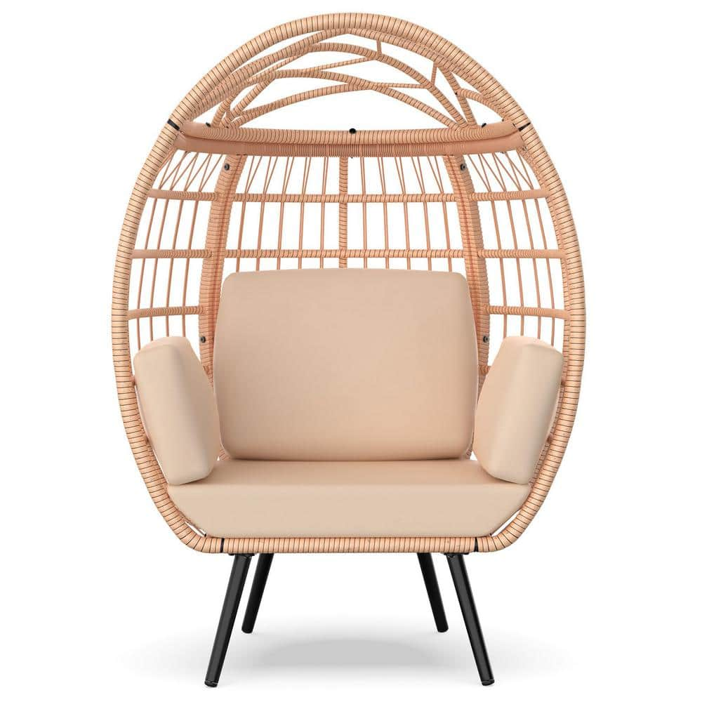 SEEUTEK Wicker Egg Lounger Chair, Oversized Indoor Outdoor Lounger with ...