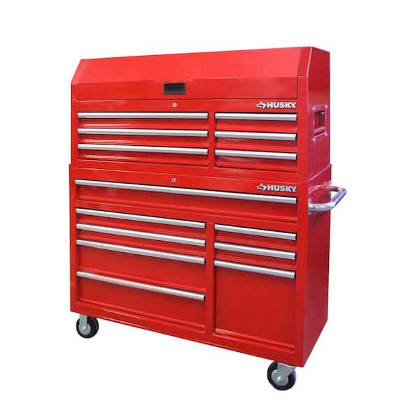 Husky 46 in. W x 18.1 in. D Standard Duty 14-Drawer Tool Chest and Top Tool Cabinet Combo in Red