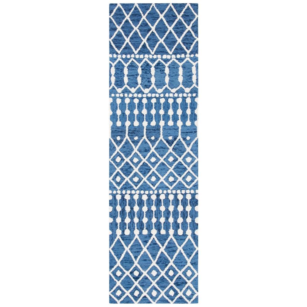 SAFAVIEH Blossom Navy/Ivory 2 ft. x 9 ft. Geometric Aztec Runner Rug BLM115N-29