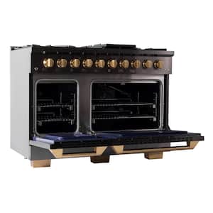 Gemstone Professional 48 in. 6.7 cu. ft. 8 Burners Dual Fuel Range LP Ready with Two Ovens in Titanium Stainless Steel