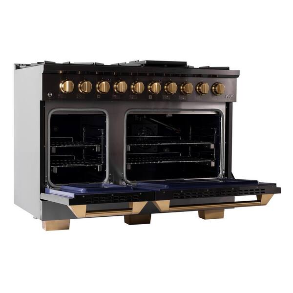 Gemstone Professional 48 in. 6.7 cu. ft. 8 Burners Dual Fuel Range LP Ready with Two Ovens in Titanium Stainless Steel