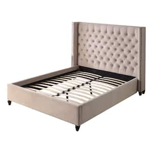 Thea Velour Beige Platform Bed King