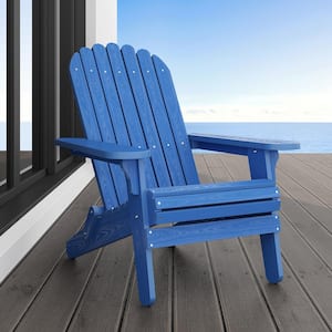 Marshall University Hunter Folding Adirondack Chair in Blue for Patio Pool Deck Lawn and Garden
