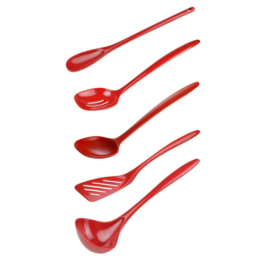 Red Melamine 6-Piece Cooking Utensil and Crock Set