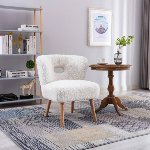 Wateday White Faux Fur Open Back Side Chair Yj Yuki The Home Depot