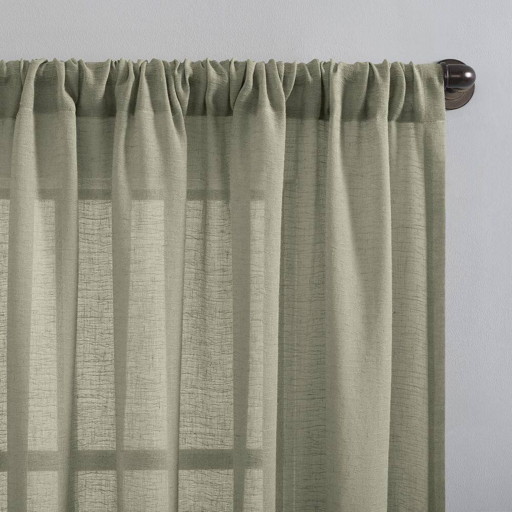 Celadon Green Sheer Linen Blend Rod Pocket Curtain Panel