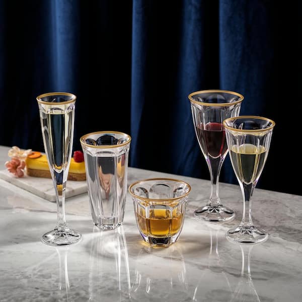 JoyJolt Windsor 4.3 oz. Gold Rim Crystal Champagne Flute Glass Set