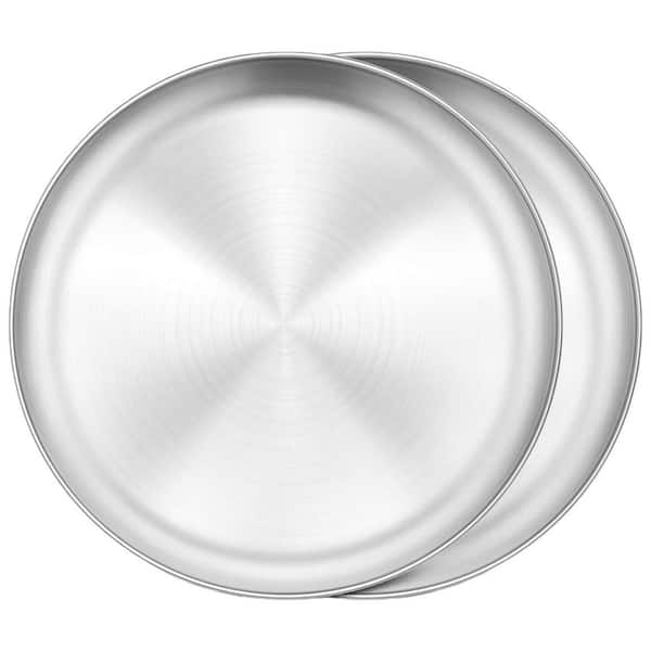 Silver 13.5 in. Stainless Steel Pizza Tray for Pie Cookie Pizza Cake, Non Toxic Heavy Duty, Dishwasher Safe Set of 2