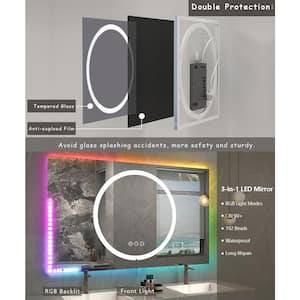 24 in. W x 36 in. H Rectangular Frameless RGB Backlit, LED Frontlit Anti-Fog Tempered Glass Wall Bathroom Vanity Mirror