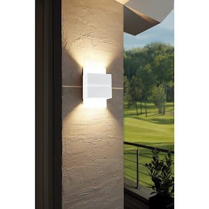 Kibea 5.9 in. W x 10.24 in. H White Outdoor Integrated LED Wall Lantern Sconce with Metal Shade