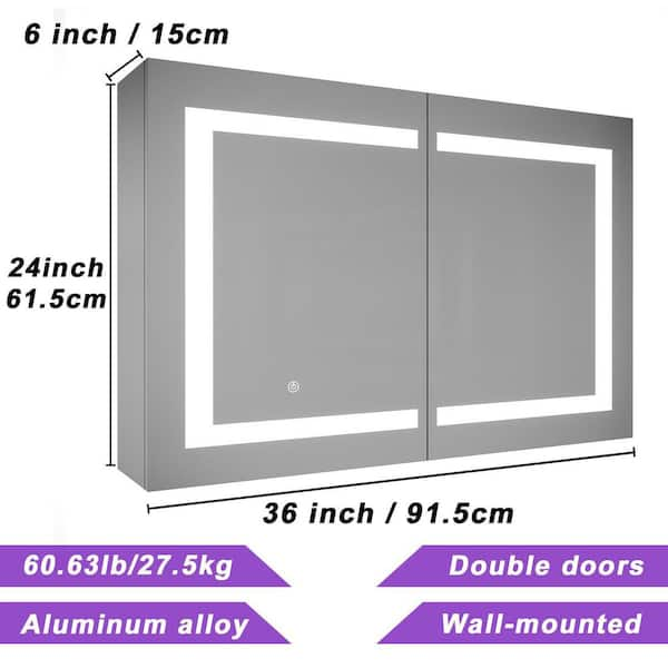 Dropship 36x26 Inch Aluminum Bathroom Medicine Cabinet, Adjustable