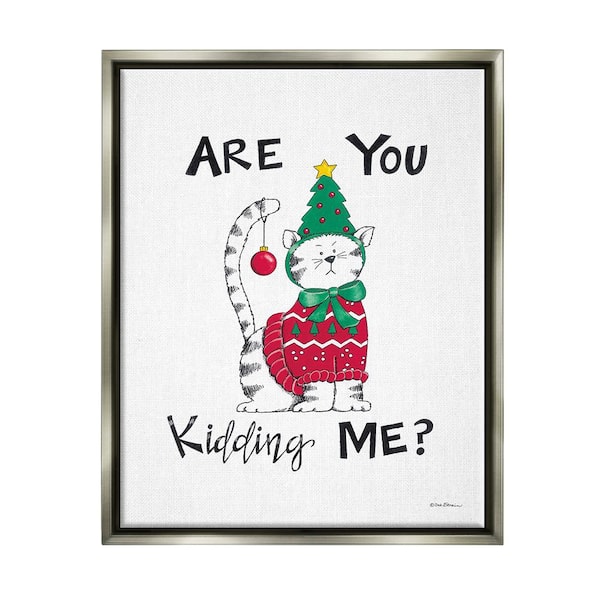 Stupell Industries Cat in Christmas Costume by Deb Strain 1 Piece Floater Frame Graphic Print Animal Poster Art Print 21 in. x 17 in.