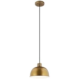 Zailey 11.5 in. 1-Light Natural Brass Contemporary Shaded Kitchen Dome Pendant Hanging Light with Metal Shade