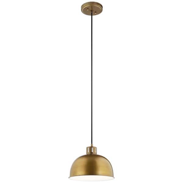 KICHLER Zailey 11.5 in. 1-Light Natural Brass Contemporary Shaded Kitchen Dome Pendant Hanging Light with Metal Shade
