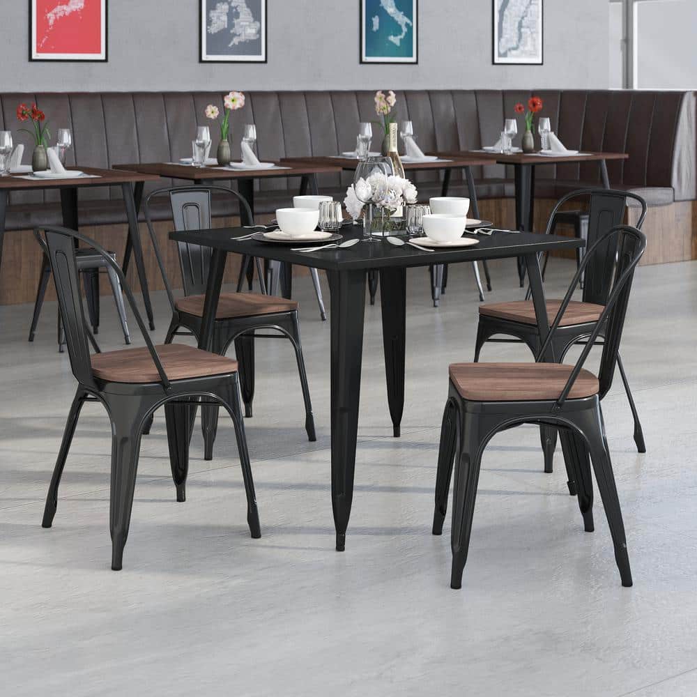 Black Metal High Back Industrial Side Chair Set