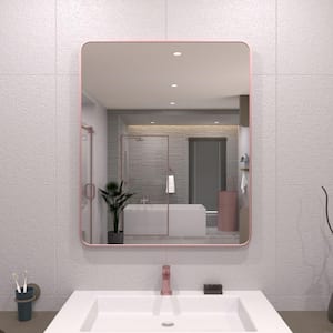 30 in. W x 36 in. H Rectangular Framed Wall Bathroom Vanity Mirror in Rose Gold