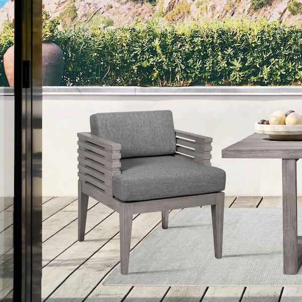 Armen Living Vivid Light Gray Eucalyptus Wood Outdoor Dining Chair with Light Gray Cushion