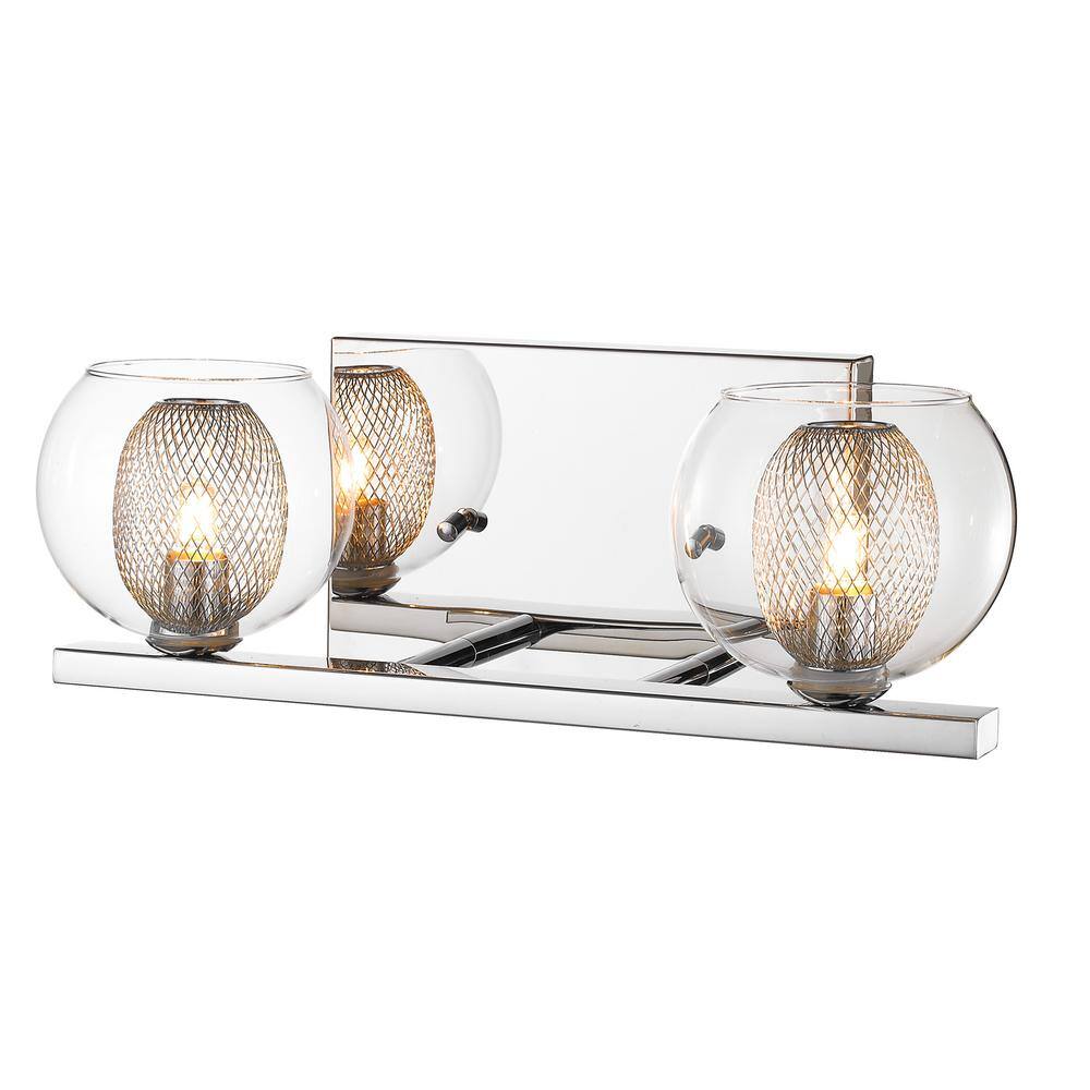 Auge 13.78 in. Chrome Vanity Light with Clear Glass Shades