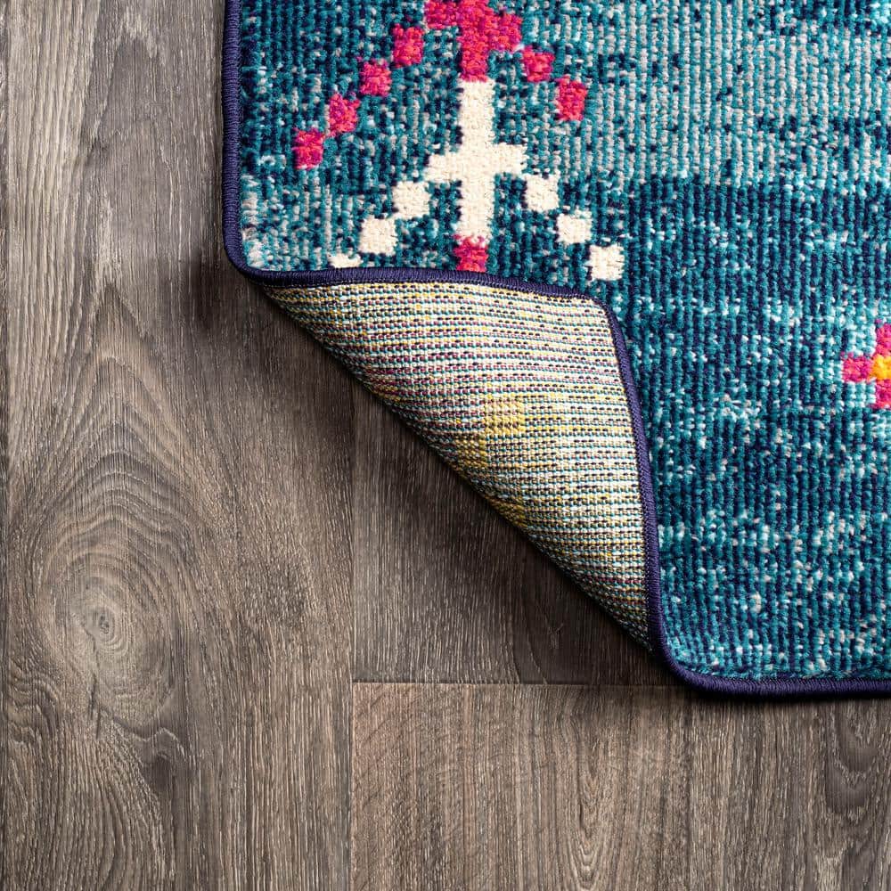 Dark Blue Multi Geometric Synthetic Runner Rug 2'-3" x 8'