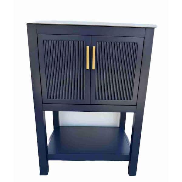 23.6 in. Storage Cabinet, Accent Cabinet with 2 Doors and Open Shelves, Dark Blue