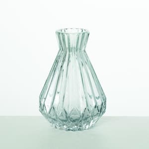 6.5" Gray Ribbed Glass Vase