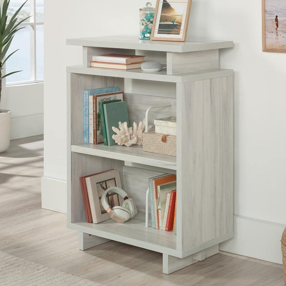 Gray Engineered Wood Bookcase with Cubes and Shelves