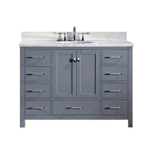 Caroline Avenue 49 in. W Bath Vanity in Gray with Marble Vanity Top in White with Round Basin