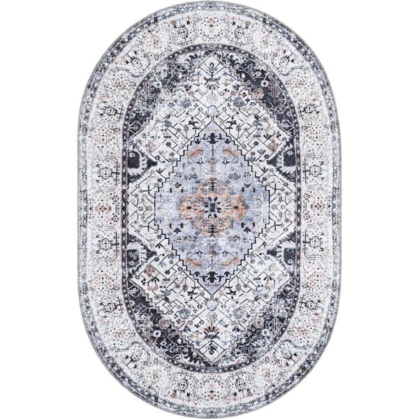 Unique Loom Yara Yash Linen Charcoal 5 ft. 3 in. x 8 ft. Area Rug