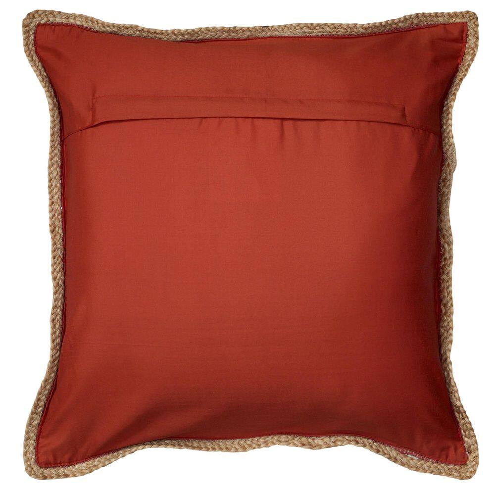 Riley Aqua and Jute Border Square Throw Pillow, 20" x 20"