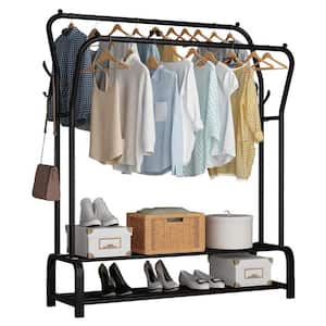 Black Metal Garment Clothes Rack Double Rods 43.3 in. W x 50.3 in. H