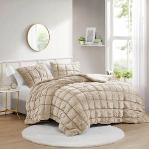 Velvet Dream Puff Tan Microfiber Twin Comforter Set