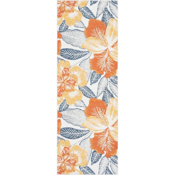 Flora Multi-Color 2 ft. x 8 ft. Floral Indoor/Outdoor Area Rug