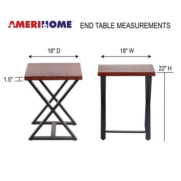 Amerihome 18 In Acacia Cherry Square Cross Leg Side Table 805901 The Home Depot
